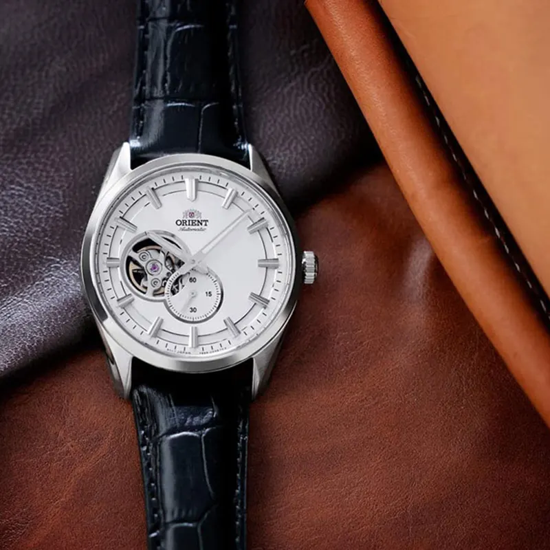 Orient Semi-skeleton Open Heart Leather Men's Watch- RA-AR0004S